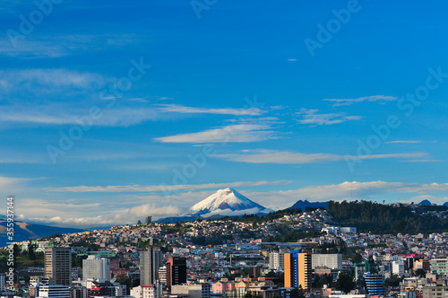 A clear morning in Quito, allows to observe the Cotopaxi Volcano