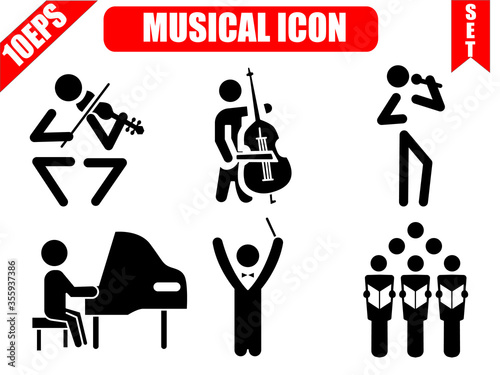 Musical human icon set with white background.