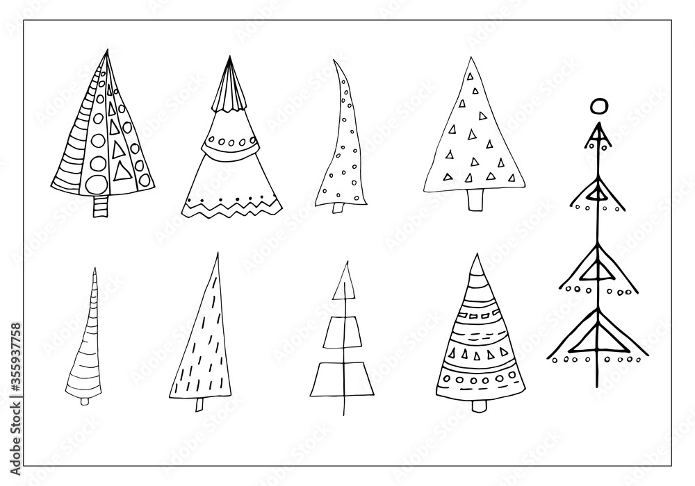 A set of winter holiday seamless patterns with a Christmas tree. Merry Christmas and happy New year. Vector illustration.