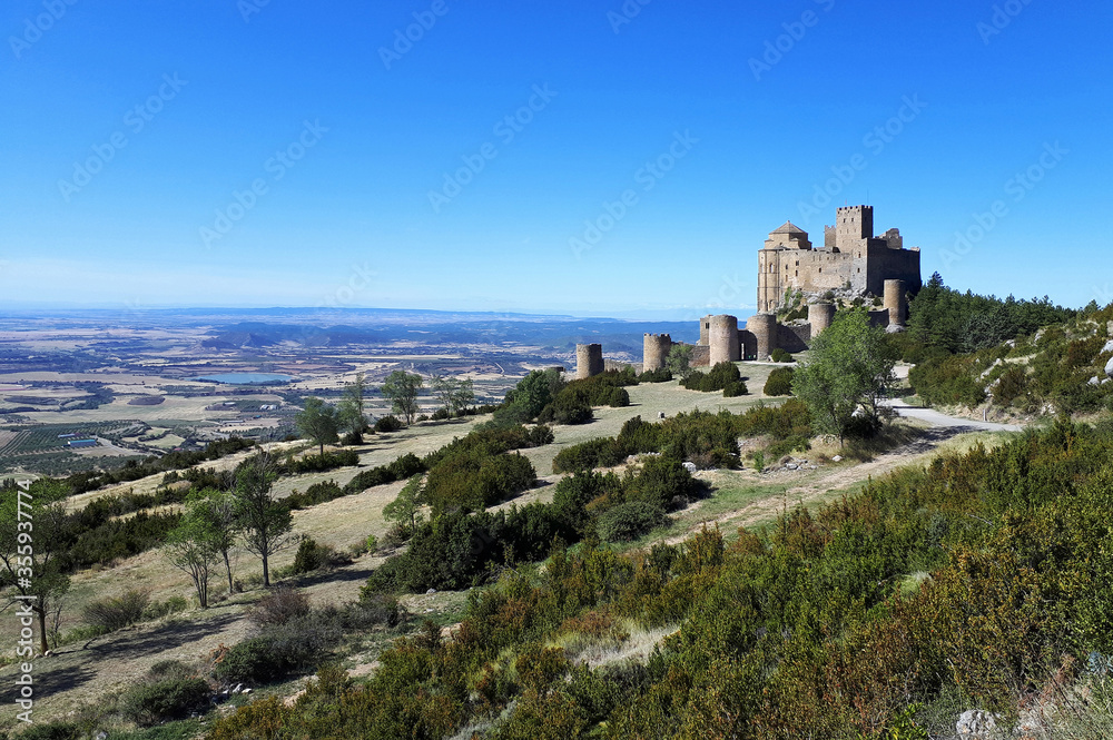 Landscape of the Huesca flat Valley and Castle of Loarre. Spain.