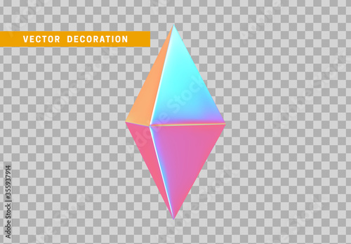Octahedron volumetric polyhedron isolated with colorful hologram chameleon color gradient. Abstract 3d objects geometric shape. vector illustration