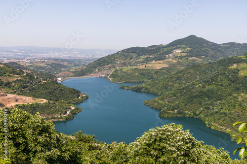 Fototapeta Naklejka Na Ścianę i Meble -  View of Yuvacik Dam Lake in Kocaeli province of Turkey. The artificial lake provides water for the city of Izmit, Kocaeli.
