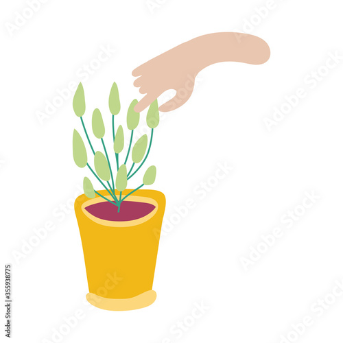hand with houseplant flat style