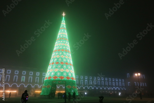 Glowing green Christmas Tree in Lisbon