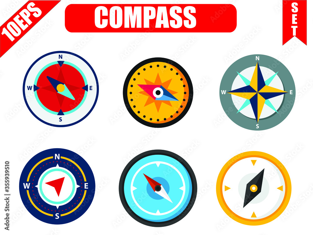 Compass marine orientation navigational instrument icon flat set isolated vector illustration Compass marine orientation navigational instrument icon flat set isolated vector illustration