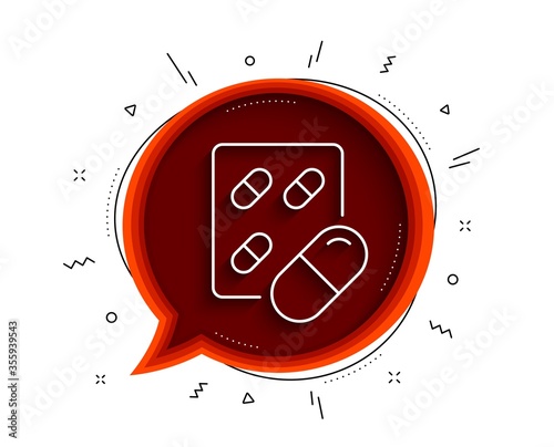 Capsule pill line icon. Chat bubble with shadow. Medical drugs sign. Pharmacy medication symbol. Thin line capsule pill icon. Vector