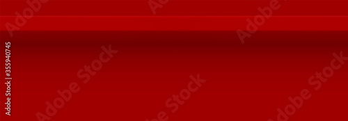 Red 3d shelf on the wall. Wooden horizontal realistic empty shelf
