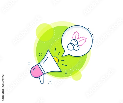 Ilex aquifolium sign. Megaphone promotion complex icon. Christmas holly line icon. Business marketing banner. Christmas holly sign. Vector