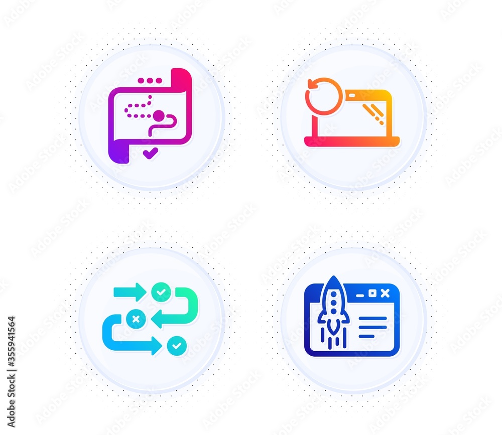 Survey progress, Recovery laptop and Target path icons simple set. Button with halftone dots. Start business sign. Algorithm, Backup data, Business aim. Launch idea. Technology set. Vector Survey progress, Recovery laptop and Target path icons simple set. Button with halftone dots. Start business sign. Algorithm, Backup data, Business aim. Launch idea. Technology set. Vector
