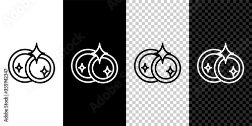 Set line Washing dishes icon isolated on black and white background. Cleaning dishes icon. Dishwasher sign. Clean tableware sign. Vector Illustration
