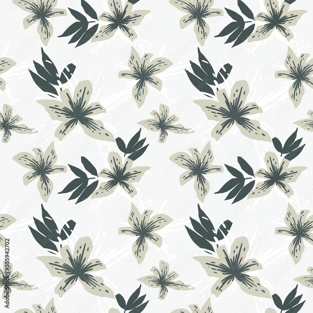 Naklejka Abstract seamless pattern with flowers. Vector background for various surface. Trendy hand drawn textures.