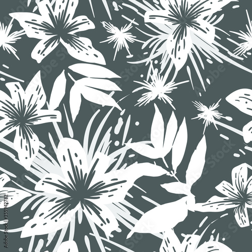 Abstract seamless pattern with flowers. Vector background for various surface. Trendy hand drawn textures.