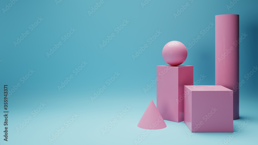 3D geometric objects on blue background, abstract backdrop concept 3D geometric objects on blue background, abstract backdrop concept