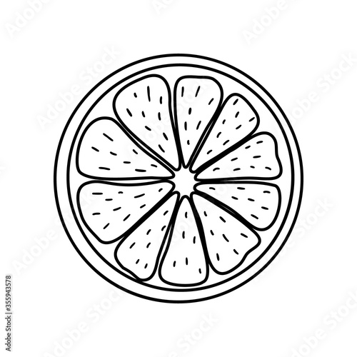 Black-white citrus icon. Vector illustration. Isolated element on the white background. Simple hand-drawn. For minimal creative design. For logos, packages, covers, prints, menus, textiles, stickers.