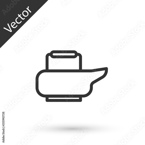 Grey line Bedpan icon isolated on white background. Toilet for bedridden patients. Vector Illustration