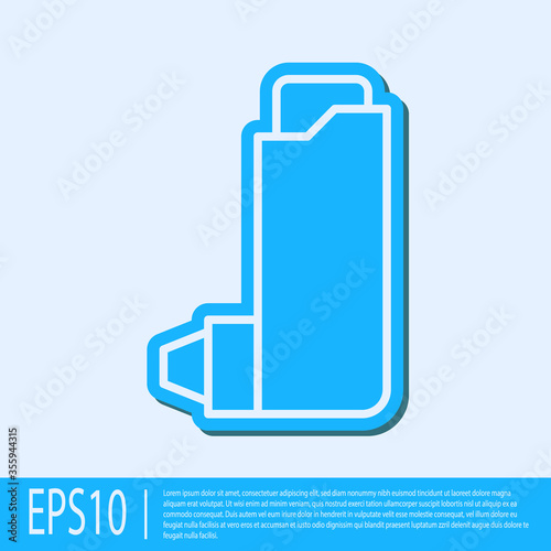 Blue line Inhaler icon isolated on grey background. Breather for cough relief, inhalation, allergic patient. Vector Illustration