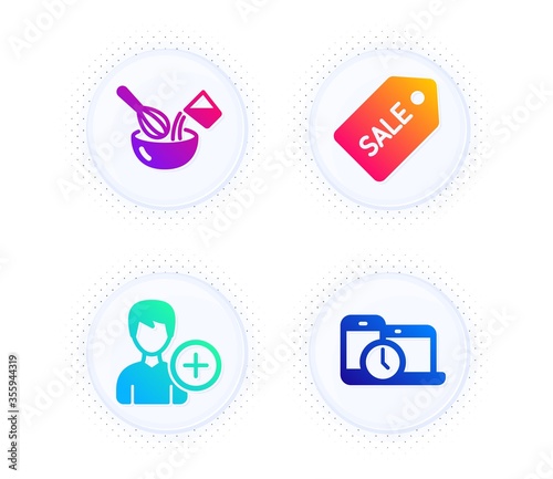Wallpaper Mural Sale ticket, Add person and Cooking whisk icons simple set. Button with halftone dots. Time management sign. Discount coupon, Edit user data, Cutlery. Laptop device. Business set. Vector Torontodigital.ca
