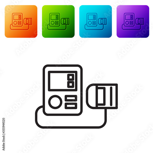 Black line Blood pressure icon isolated on white background. Set icons in color square buttons. Vector Illustration