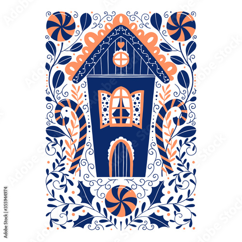 Christmas illustration in Scandinavian style, greeting card