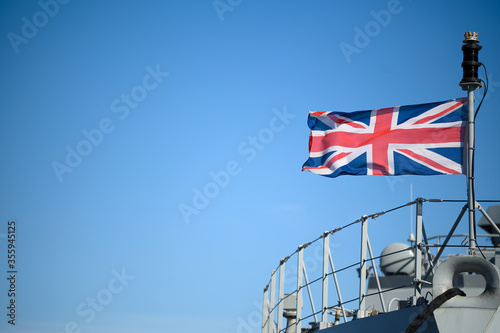 Fotografie Union Jack flag flying on the HMS Medway warship/offshore patrol vessel for the