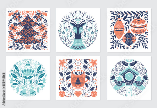 Merry Christmas greeting cards and invitations isolated
