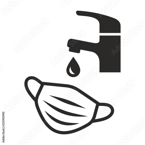 Reusable and washable face mask icon. Personal protective equipment, PPE. Vector icon isolated on white background.