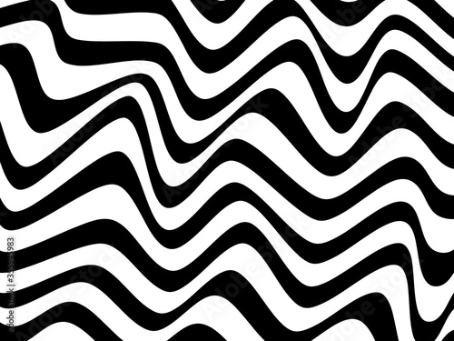 Seamless zebra pattern background. Abstract backdrop with black wave stripes on white.