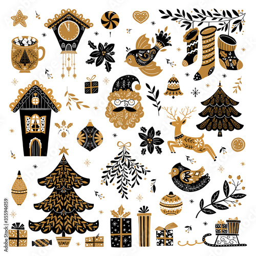 Set of Christmas Cliparts in scandinavian style, collection