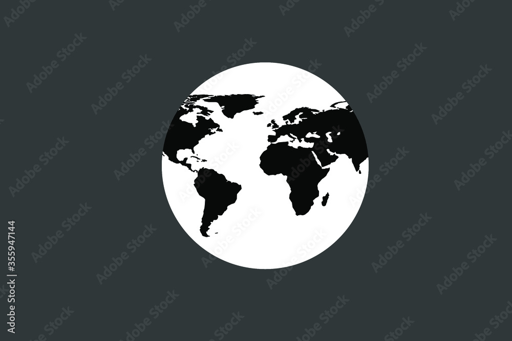 black and white image of the planet earth, on a dark background, vector illustration
