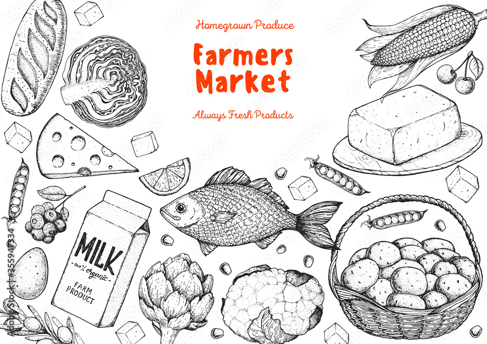 Premium Vector  Farmers market vegetables hand drawn flat vector  illustration organic food minimal sketch