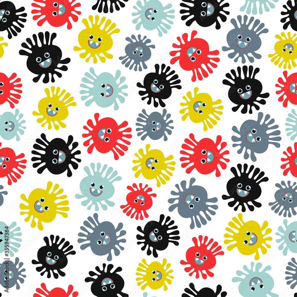 Fototapeta premium Viruses Seamless Pattern. Cartoon Background. Flat Vector Illustration