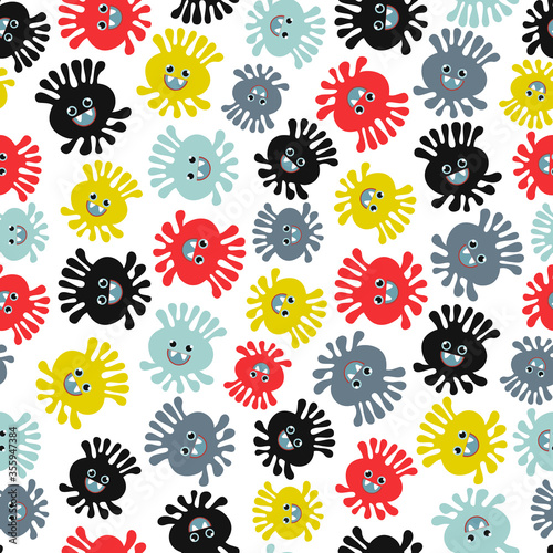 Viruses Seamless Pattern. Cartoon Background. Flat Vector Illustration