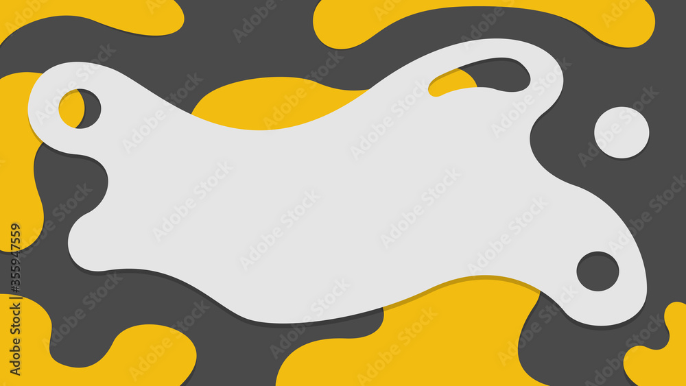 Vector abstract geometric banner. Yellow and white flowing forms on a gray background. In the style of paper art. Copyspace.
