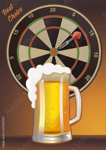 Darts Board and Light beer mug. Vector illustration