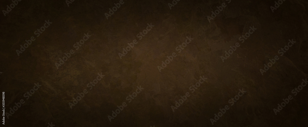 old brown background texture with black vignette in old vintage textured border design, dark elegant sepia color wall with light spotlight center - obrazy, fototapety, plakaty 