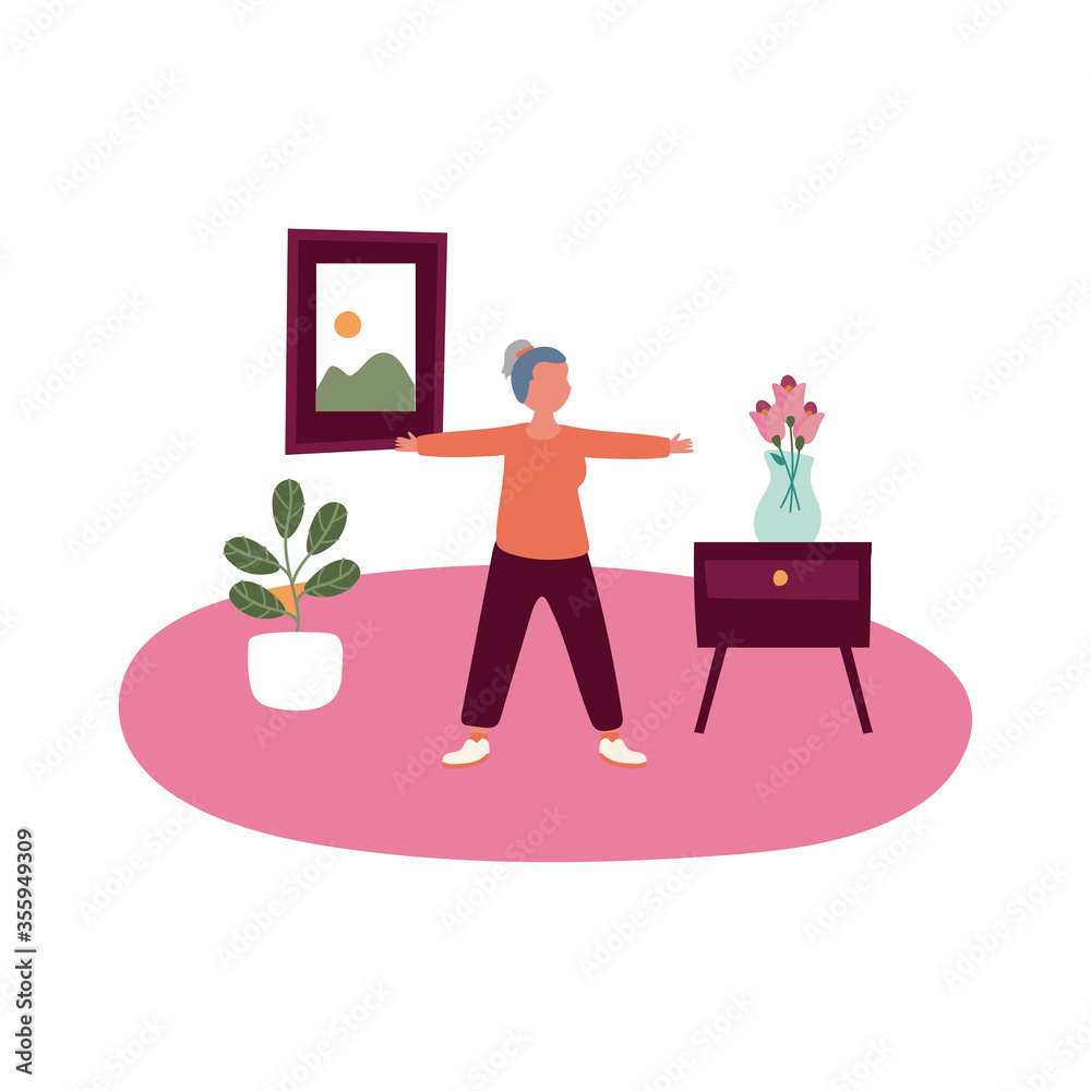 eldery woman practicing exercise in home activity free form style eldery woman practicing exercise in home activity free form style
