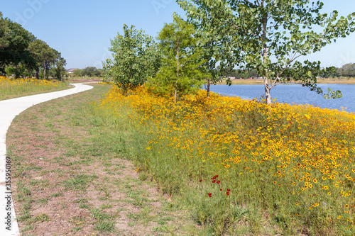 Fototapeta Naklejka Na Ścianę i Meble -  The Clear Lake community in Houston repurposed a golf course into a park and retention ponds to help with flooding and give the people a nice place to walk, ride a bike or watch the different wildlife