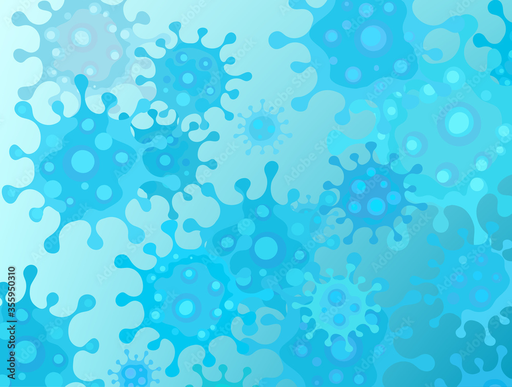 Biue viruses floating under microscope on luminous light blue background. Vector illustration. Biue viruses floating under microscope on luminous light blue background. Vector illustration.
