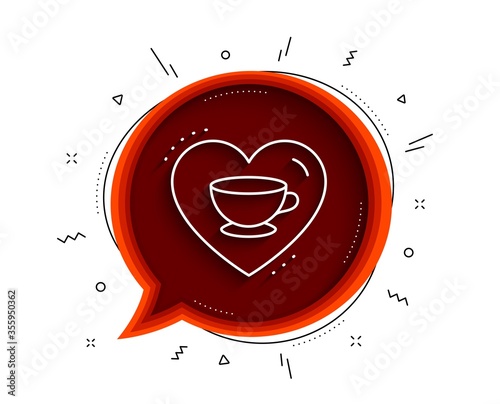 Love coffee line icon. Chat bubble with shadow. Hot cappuccino cup sign. Heart with mug symbol. Thin line love coffee icon. Vector