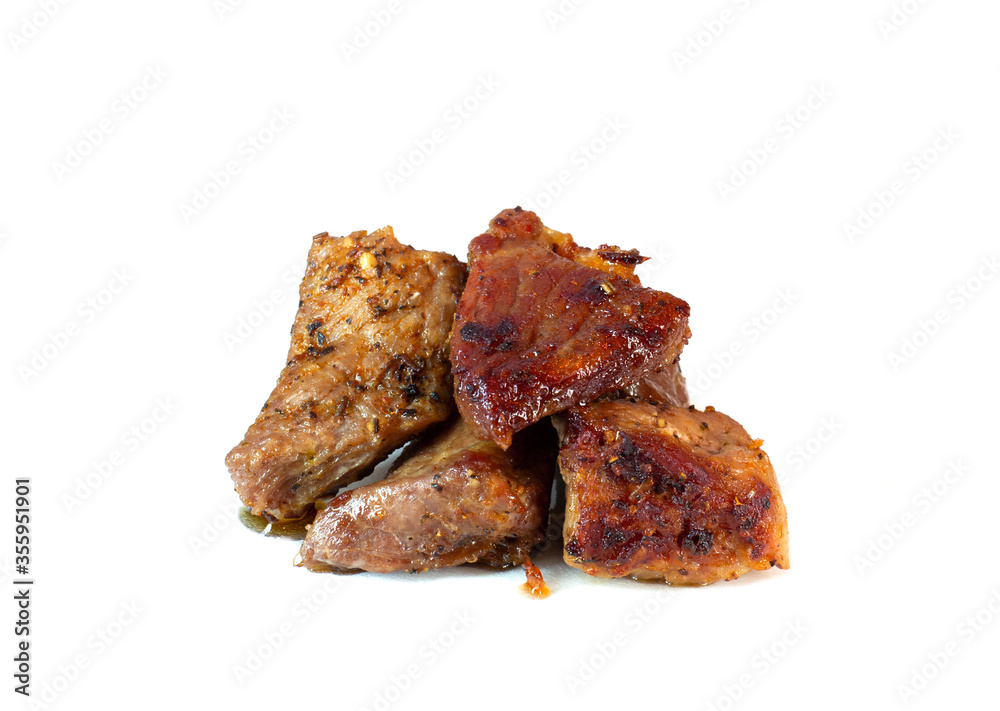 Few pieces of roasted meat pork shoulder isolated on white background Few pieces of roasted meat pork shoulder isolated on white background