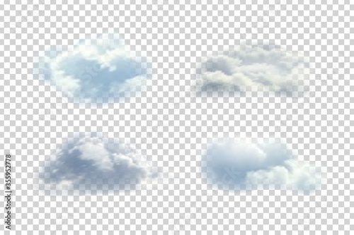 Vector set of realistic isolated cloud for template decoration and covering on the transparent background. Concept of storm and sky.