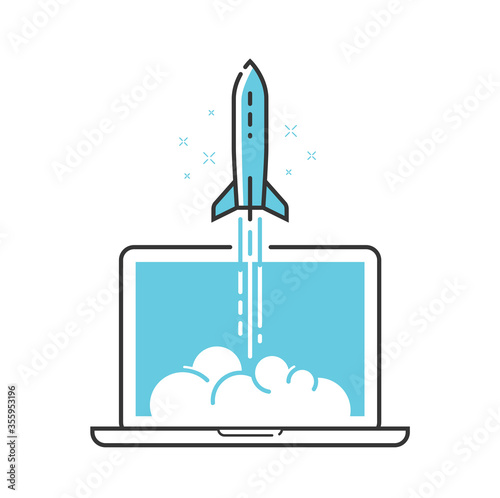 Fototapeta Naklejka Na Ścianę i Meble -  Business startup, idea. Rocket takes off vector illustration