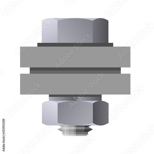 Flange connection with hex bolt, nut and washer