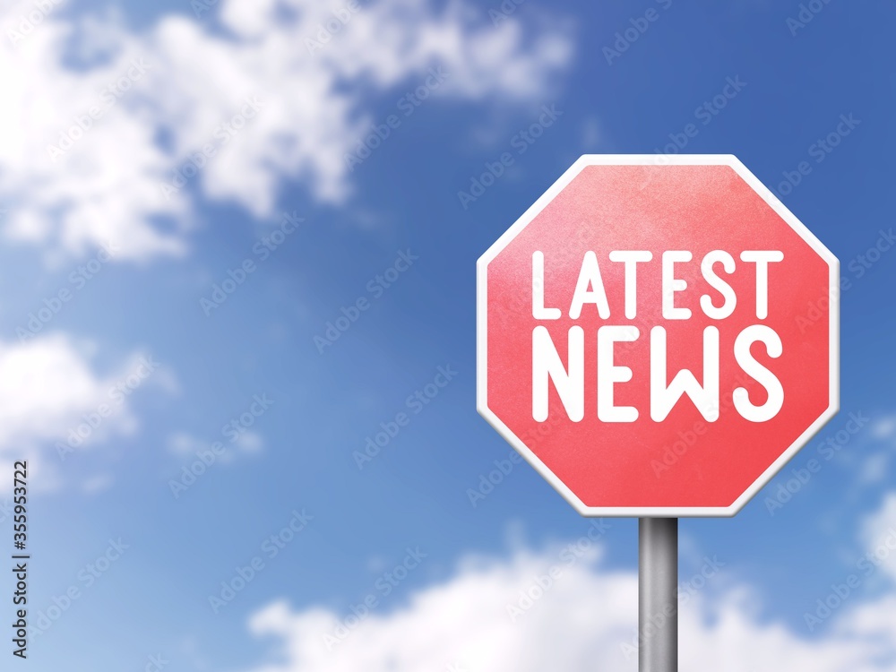 Latest news - Road sign on blue sky background Latest news - Road sign on blue sky background