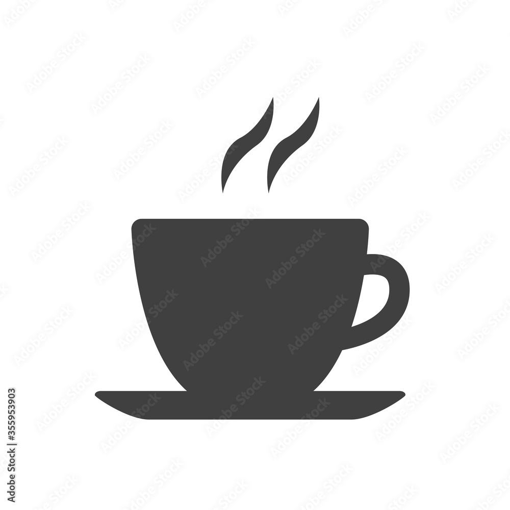 Black silhouette of a cup with a hot drink. Tea or coffee. Lunch break symbol. Vector isolated icon.