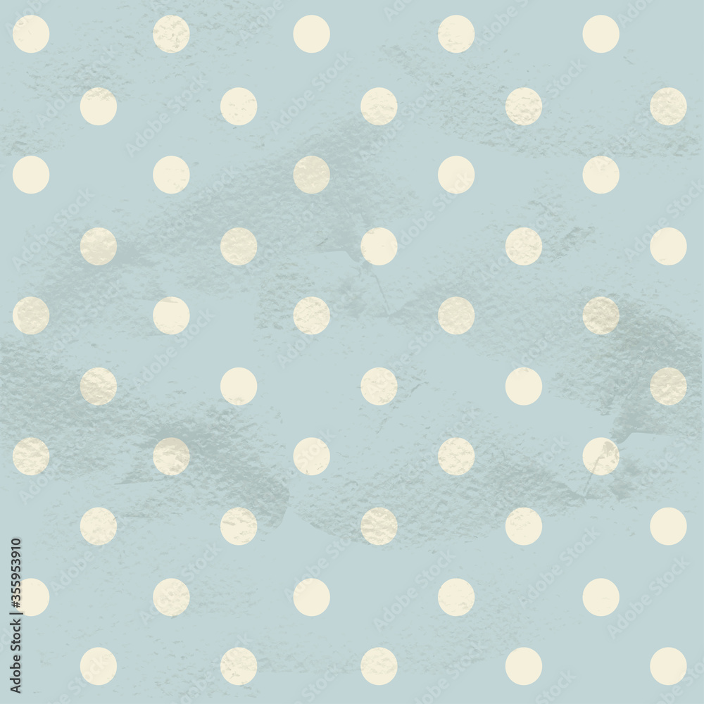 Blue seamless geometric vintage pattern from big white polka dots