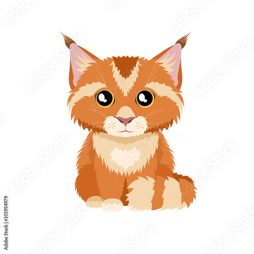 Vector illustration of funny red maine coon kitten isolated on white background