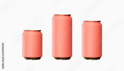 Set of realistic pink iron cans. Mock up for your design. Big and small cans template. Vector illustration