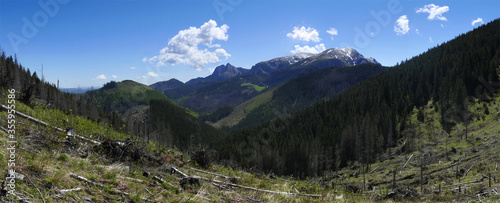 Panorama z Kominiarskiej Przełęczy na Giewont i Czerwone Wierchy