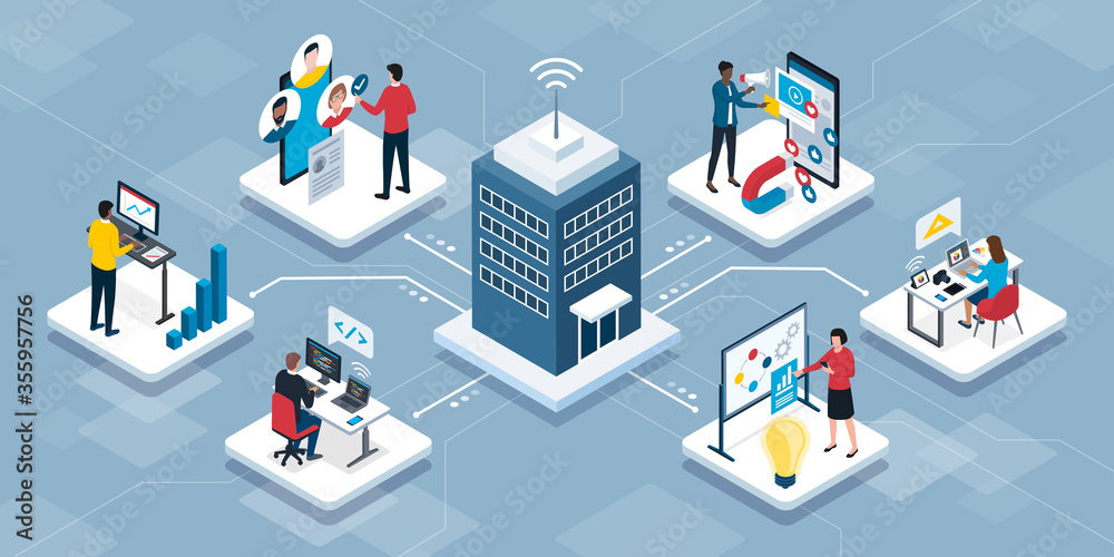 People connecting online and working remotely